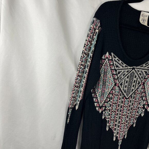 Vocal Embellished Boho-Chic Southwestern Long-Sleeved Shirt Women's Size M - Picture 3 of 9